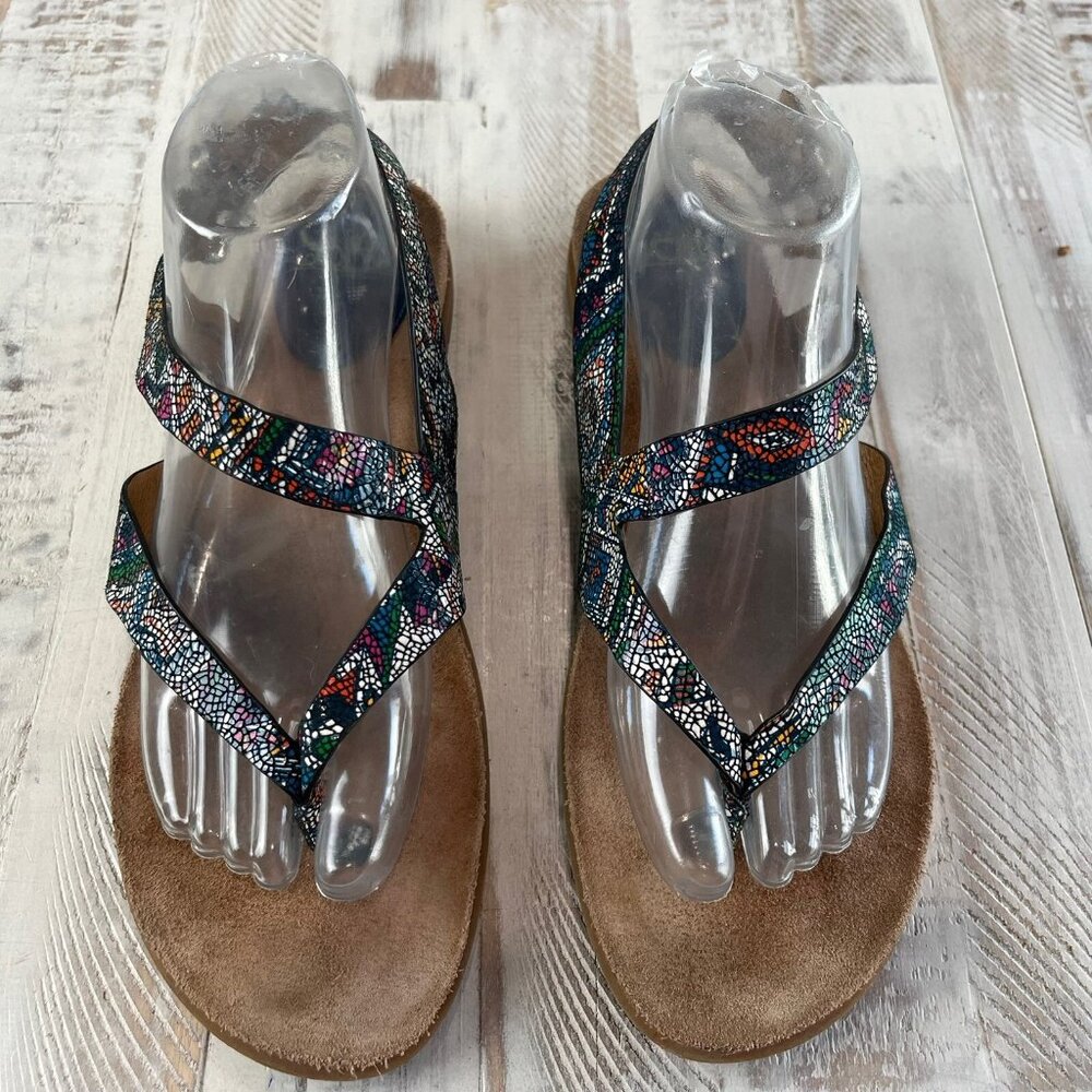 SOFFT RORY Mosaic Ankle Strap Thong Leather Sandals Cork Midsole Womens Sz 10 M